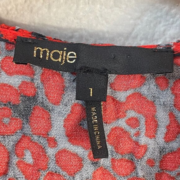 Maje Womens Small Red Gray Leopard Print Wrap Top With Ruffle Details - Picture 4 of 8